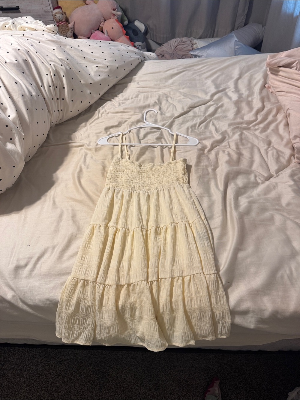 Light Cream Tiered Smocked Sundress